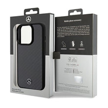 Заредете изображение във визуализатора на галерията – Original Case MERCEDES hardcase Carbon Fiber Dynamic MEHCP15LRCABK for Iphone 15 Pro Black
