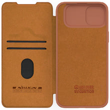 Заредете изображение във визуализатора на галерията – Nillkin Qin Pro Leather Flip Camera Cover Case for iPhone 15 Plus - Brown
