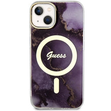 Заредете изображение във визуализатора на галерията – Original Case GUESS hardcase Golden Marble MagSafe GUHMP14SHTMRSU for Iphone 14 purple
