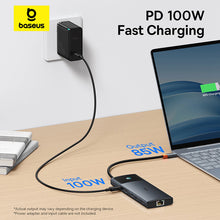 Заредете изображение във визуализатора на галерията – HUB 10in1 Baseus Metal Gleam Series USB-C to USB-C PD / USB-C / 3x USB-A / 2x HDMI / RJ-45 / SD / TF - black

