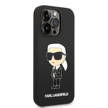 Заредете изображение във визуализатора на галерията – Original Pouch KARL LAGERFELD Silicone Ikonik hardcase KLHCP14LSNIKBCK do Iphone 14 Pro Black
