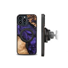 Заредете изображение във визуализатора на галерията – Wood and Resin Case for iPhone 13 Pro Max MagSafe Bewood Unique Violet - Purple and Black
