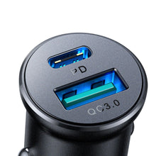 Заредете изображение във визуализатора на галерията – Joyroom JR-CCN05 30W USB-A USB-C mini car charger - black
