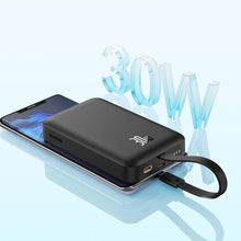 Заредете изображение във визуализатора на галерията – Baseus Magnetic Mini MagSafe 10000mAh 30W powerbank with built-in Lightning cable - black + Baseus Simple Series USB-C - USB-C 60W 0.3m cable
