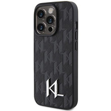 Заредете изображение във визуализатора на галерията – Karl Lagerfeld Leather Monogram Hot Stamp Metal Logo case for iPhone 15 Pro Max - black
