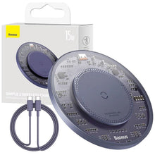 Заредете изображение във визуализатора на галерията – BASEUS wireless charger Simple 2 15W with cable Type C - Type C 1m nebula purple CCJJ050005
