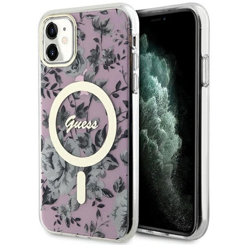 Original Case GUESS hardcase Flower MagSafe GUHMN61HCFWSP for Iphone 11/ Xr pink