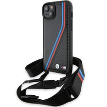 Заредете изображение във визуализатора на галерията – BMW M Edition Carbon Tricolor Lines &amp; Strap case for iPhone 15 / 14 / 13 - black
