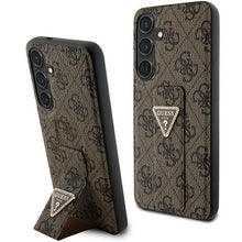 Заредете изображение във визуализатора на галерията – Original Case GUESS - hardcase Grip Stand 4G Triangle Strass GUHCS24MPGS4TDW for Samsung Galaxy S24 Plus Brown
