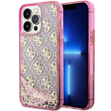 Заредете изображение във визуализатора на галерията – Original faceplate case GUESS GUHCP14XLC4PSGP for iPhone 14 PRO MAX (Liquid Glitter 4G Translucent / pink)
