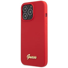 Заредете изображение във визуализатора на галерията – Guess GUHCP13XLSLMGRE iPhone 13 Pro Max 6.7" red/burgundy hard case Silicone Vintage Gold Logo

