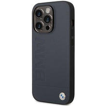 Заредете изображение във визуализатора на галерията – Case BMW BMHMP14XSLLNA iPhone 14 Pro Max 6.7" navy/navy hardcase Leather Hot Stamp MagSafe

