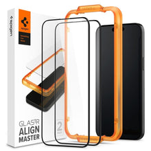 Заредете изображение във визуализатора на галерията – TEMPERED Spigen ALM GLASS FC 2-PACK IPHONE 15 BLACK
