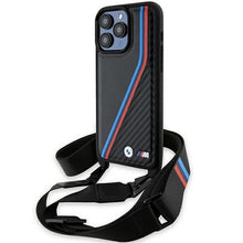 Заредете изображение във визуализатора на галерията – BMW M Edition Carbon Tricolor Lines &amp; Strap case for iPhone 15 Pro Max - black
