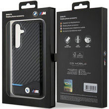 Заредете изображение във визуализатора на галерията – Original Case BMW Leather Carbon BMHCS24S22NBCK for Samsung Galaxy S24 Black
