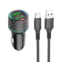 Заредете изображение във визуализатора на галерията – Borofone Car charger BZ21A Brilliant - 2xUSB - QC 3.0 36W with USB to Type C cable black
