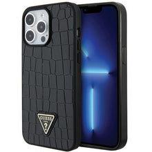 Заредете изображение във визуализатора на галерията – Guess Croco Triangle Metal Logo case for iPhone 15 Pro Max - black
