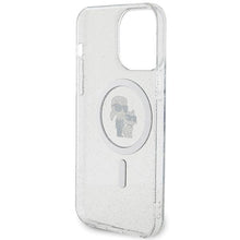 Заредете изображение във визуализатора на галерията – Karl Lagerfeld Karl&amp;Choupette Glitter MagSafe case for iPhone 15 Pro Max - transparent
