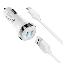 Заредете изображение във визуализатора на галерията – HOCO car charger 2x USB A + cable USB A to Type C 2,4A Z40 white
