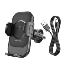 Заредете изображение във визуализатора на галерията – Borofone Car holder BH204 Blue Charm with induction charging to air vent black
