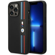 Заредете изображение във визуализатора на галерията – Case BMW BMHCP14X22PPMK iPhone 14 Pro Max 6.7" black/black Tricolor M Collection
