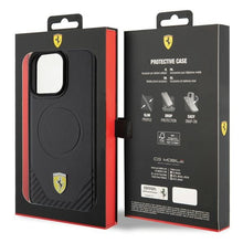 Заредете изображение във визуализатора на галерията – Original FERRARI hardcase Carbon Metal Logo Magsafe FEHMP15XPTEK for Iphone 15 Pro Max Black

