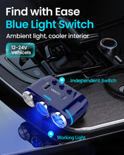 Заредете изображение във визуализатора на галерията – Car Cigarette Lighter Socket Splitter B39-C - 3 sockets + USB + Type C - QC 3.0 PD 3A 120W with display and cable
