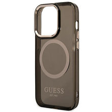 Заредете изображение във визуализатора на галерията – Guess GUHMP14XHTCMK iPhone 14 Pro Max 6.7&quot; black/black hard case Gold Outline Translucent MagSafe
