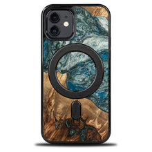 Заредете изображение във визуализатора на галерията – Wood and Resin Case for iPhone 12/12 Pro MagSafe Bewood Unique Planet Earth - Blue-Green
