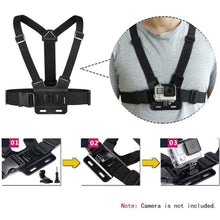 Заредете изображение във визуализатора на галерията – Adjustable harness for a sports camera with a rotating tripod and a phone stand
