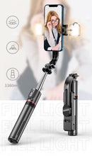 Заредете изображение във визуализатора на галерията – Selfie Stick - with detachable lamps, tripod and bluetooth remote control - L13D Black
