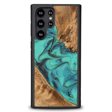 Заредете изображение във визуализатора на галерията – Wood and Resin Case for Samsung Galaxy S22 Ultra Bewood Unique Turquoise - Turquoise Black
