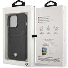 Заредете изображение във визуализатора на галерията – Case BMW BMHCP14L22RSEPK iPhone 14 Pro 6.1" black/black Leather Card Slot

