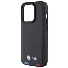 Заредете изображение във визуализатора на галерията – BMW BMHCP15L22PTDK iPhone 15 Pro 6.1" black/black Leather Stamp Tricolor
