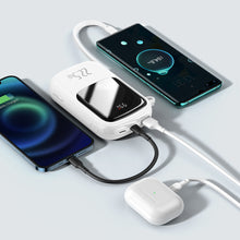 Заредете изображение във визуализатора на галерията – Baseus Qpow Digital Display powerbank with fast charging 20000mAh 22.5W QC/PD/SCP/FCP with built-in USB-C cable white
