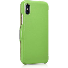 Заредете изображение във визуализатора на галерията – iCarer Metal Clip Vintage Folio Genuine Leather Flip Cover for iPhone XS / iPhone X green (RIX02-GN)
