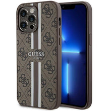 Заредете изображение във визуализатора на галерията – Guess 4G Printed Stripes MagSafe case for iPhone 15 Pro Max - brown
