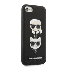 Заредете изображение във визуализатора на галерията – Karl Lagerfeld KLHCI8SAKICKCBK iPhone 7/8 / SE 2020 / SE 2022 black/black hardcase Saffiano Karl&amp;Choupette Head
