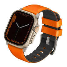 Заредете изображение във визуализатора на галерията – Uniq Strap Linus Apple Watch Series 1/2/3/4/5/6/7/8/SE/SE2/Ultra 42/44/45/49mm Airosoft Silicone Orange/Volt Orange
