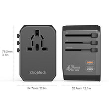 Заредете изображение във визуализатора на галерията – Choetech PD6045 USB-C USB-A 45W GaN Travel Charger with US EU UK AU Plugs - Black
