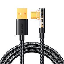Заредете изображение във визуализатора на галерията – Joyroom USB C cable angled - USB for fast charging and data transfer 3A 1.2 m black (S-UC027A6)
