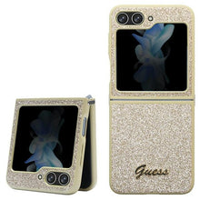 Заредете изображение във визуализатора на галерията – Original Case GUESS - hardcase Glitter Script GUHCZF5HGGSHD for Samsun Galaxy Z Flip 5 Gold
