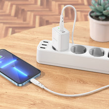 Заредете изображение във визуализатора на галерията – Borofone Wall charger BN9 Reacher - 2xType C - QC 3.0 PD 35W with Type C to Lightning cable white
