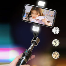 Заредете изображение във визуализатора на галерията – Selfie Stick - with detachable bluetooth remote control, tripod and 2 LED lights - P96D-2 BLACK
