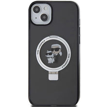 Заредете изображение във визуализатора на галерията – Karl Lagerfeld Ring Stand Karl&amp;Choupette MagSafe case for iPhone 14 / 15 / 13 - black
