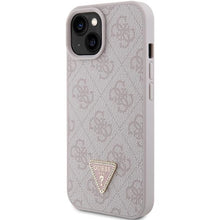 Заредете изображение във визуализатора на галерията – Guess Leather 4G Triangle Strass case for iPhone 15 - pink
