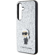 Заредете изображение във визуализатора на галерията – Karl Lagerfeld Fixed Glitter Ikonik Logo Metal Pin Case for Samsung Galaxy S24 - Silver
