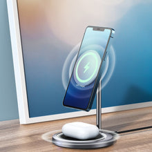 Заредете изображение във визуализатора на галерията – Choetech 2in1 Magnetic Holder Qi Wireless Charger for Magsafe 15W Gray (T575-F)
