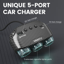 Заредете изображение във визуализатора на галерията – Car Cigarette Lighter Socket Splitter LM21 - 3 sockets + USB + Type C - QC 3.0 PD 3A 122W with display and cable
