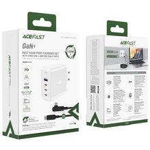 Заредете изображение във визуализатора на галерията – Acefast fast charger GaN 3xUSB-C/1xUSB-A 100W white + angled cable USB-C - USB-C 100W 2m white
